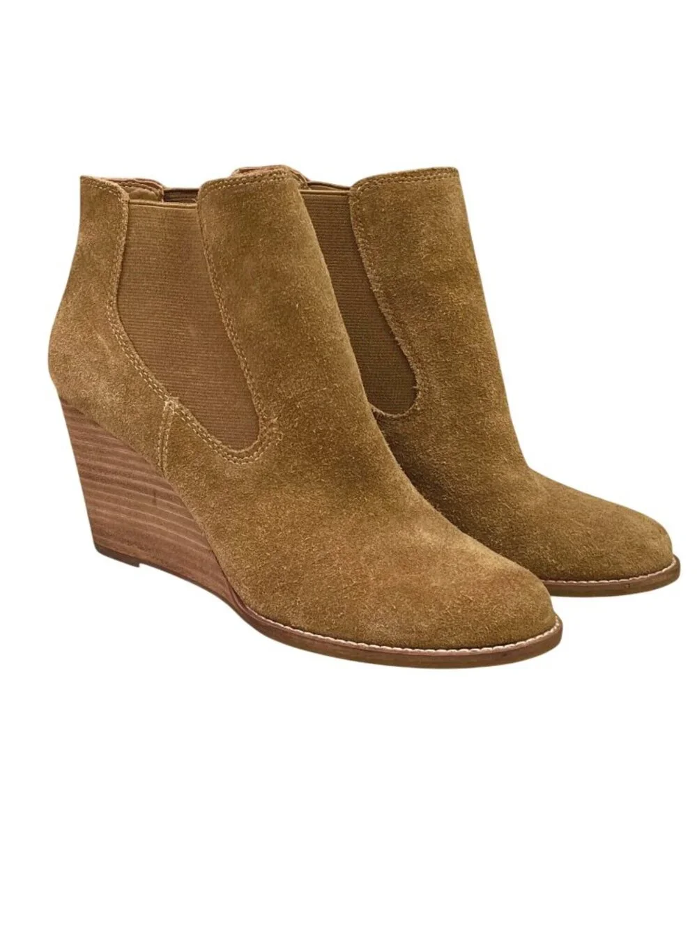 Lucky Brand Yamka Suede Chelsea Wedge Ankle Boots Tan Brown Size 9 NWOB